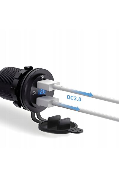 zola Car socket, waterproof, built-in voltmeter, 1 USB-C PD port, 1 USB QC 3.0 port, 15.5x4.3x5.5 cm