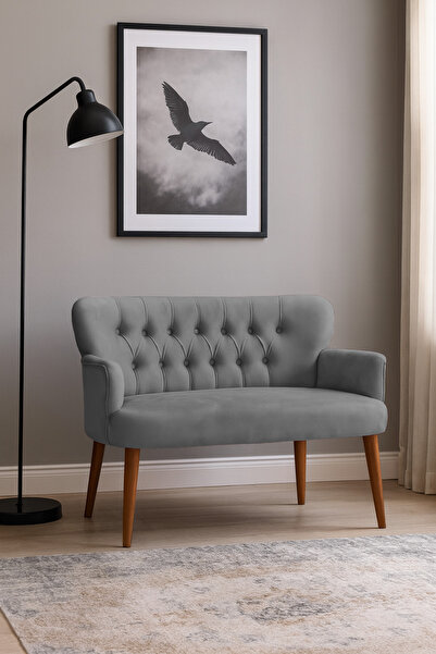 Azra Mobilya Roma Modern İkili Koltuk - Babyface Kumaş - Ahşap Ceviz Renk Aya...