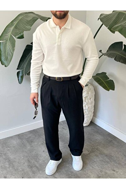 Gambocci Men's Long Sleeve Lightweight Loose Oversize Polo Neck Knitwear Sweatshirt