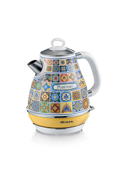 ARIETE Electric kettle Positano 2869/0P, 2000W, 1.7l, Removable filter,Window,360C base,White/Yellow