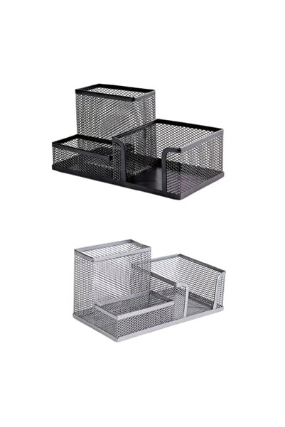 eher Suport pentru accesorii de birou cu 3 compartimente, plasă metalică Negru