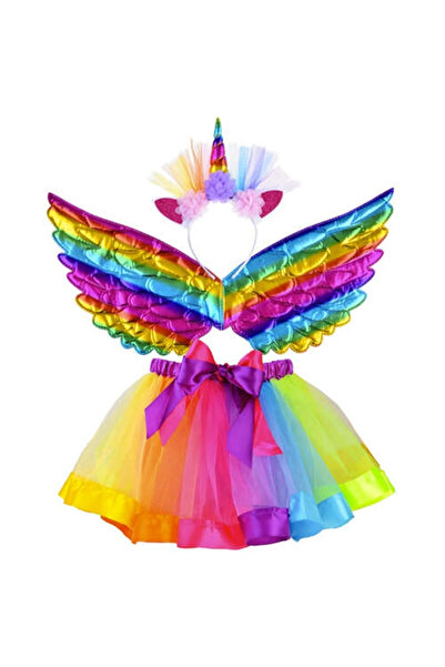 KESNUP Costum de unicorn, format din bentiță, aripi și rochie tutu, multicolor
