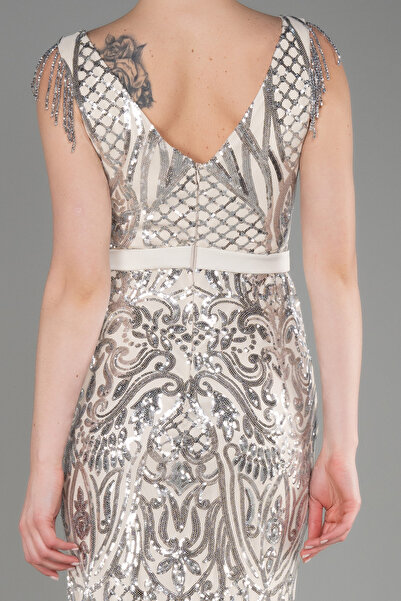 Abiyefon Vizon Kolsuz Uzun Pul Payet Nişan Elbisesi ABU5310