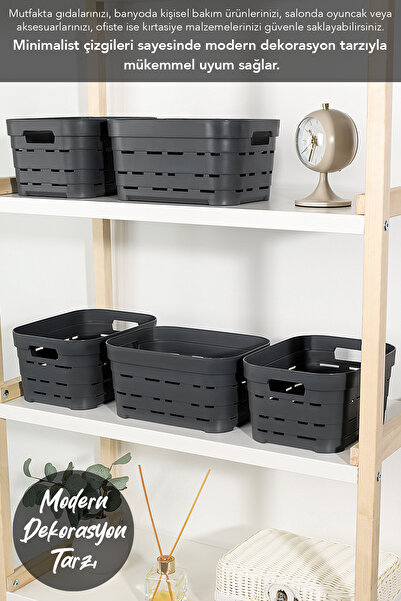 Meleni Home 3-Hole Decorative Pyramid Storage Box - Closet Organizer Organizer Box 3.8 Lt Anthracite