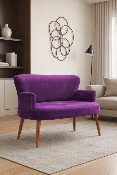 Azra Mobilya Roma Modern İkili Koltuk - Babyface Kumaş - Kapitonesiz - Ahşap ...