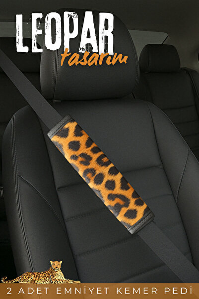 PlusOto Kadınlara Özel Araç İçi Emniyet Kemer Pedi 2 Adet Tarçın Leopar Desen...