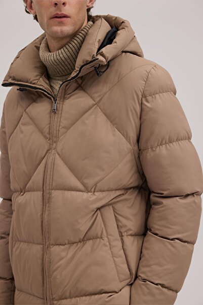 Jakamen Bej Comfort Fit Kapuşonlu Şişme Mont