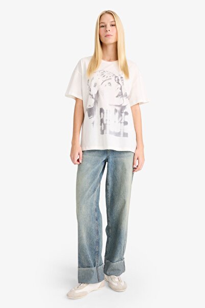 DeFacto Tricou cu mânecă scurtă cu imprimeu pe spate, oversize, Coool Billie Eilish G1394AX25AU