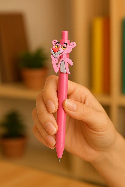 excarpin Eğlenceli Pembe Panter Figürlü Koleksiyonluk Pembe Kalem