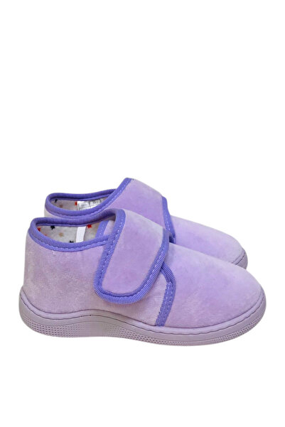 Stella Pendenza Lila Kadife Kids Çocuk Ünisex Panduf Cırtlı Rahat Kaydırmaz Taban Ev Patiği Ayakkabı KP-1005