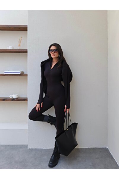 ESRAHELVACI Black Raised Zippered Jumpsuit