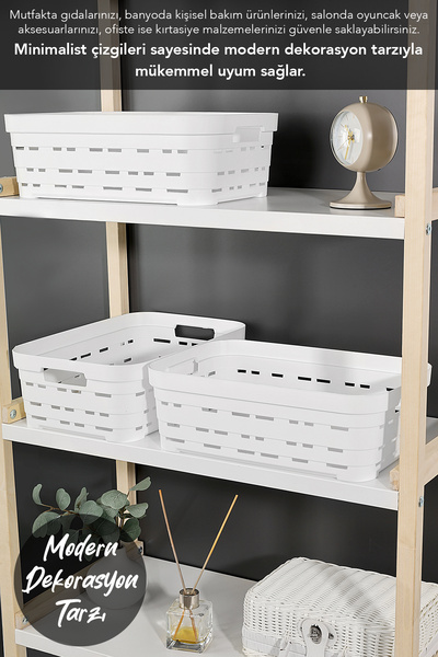Meleni Home Perforated Decorative Pyramid Storage Box - Closet Organizer Organizer Box 8.2 Lt White