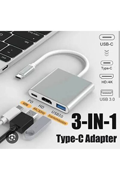 UPEKA 3'in 1 Type-C To HDMI 4K USB 3.0 Dönüştürücü Adaptör Macbook, Pro 2015 2016 2017 S8 S9 S10