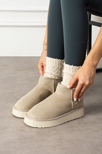 Jagra outdoors Kadın Taba Mini Süet Içi Kürklü Yüksek Kalın Taban Kışlık Bot