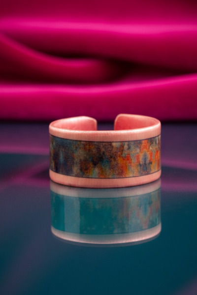 OSMANLI GÜMÜŞ Women's Copper Bracelet Ring Set - World Model Special Edition Metal Box and Quartz Stone