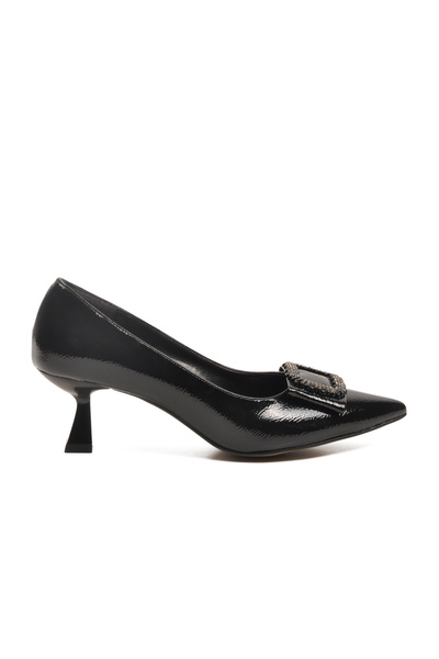 AYAKMOD Black Wrinkled Thin Short Heeled Women's Evening Dress Shoes 357172 Z
