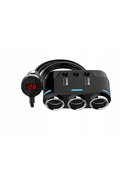 zola USB cigarette lighter adapter, 2 USB ports, 3 cigarette lighter sockets, 12-24V, 100W, black