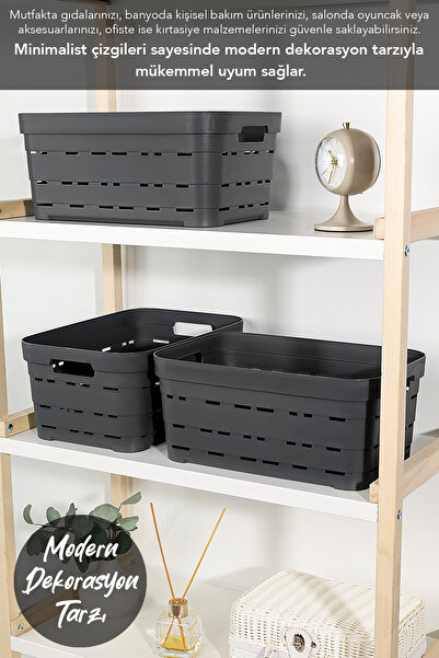 Meleni Home 3-Hole Decorative Pyramid Storage Box - Closet Organizer Organizer Box 10.8 Lt Anthracite