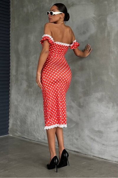 Baby xclub Polka Dot Patterned Guipure Detail Dress