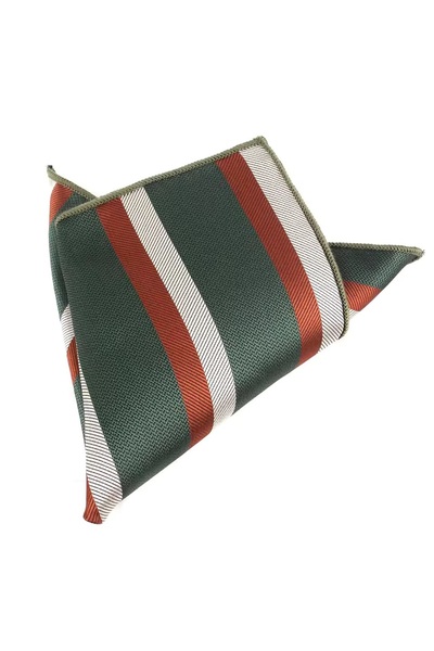 KESNUP Men's suit jacket pocket square, striped pattern White / Brown / Dark green