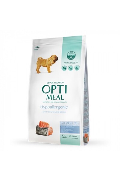 OptiMeal Hrană uscată hipoalergenică pentru câini adulți de rasă medie cu somon, 12 kg