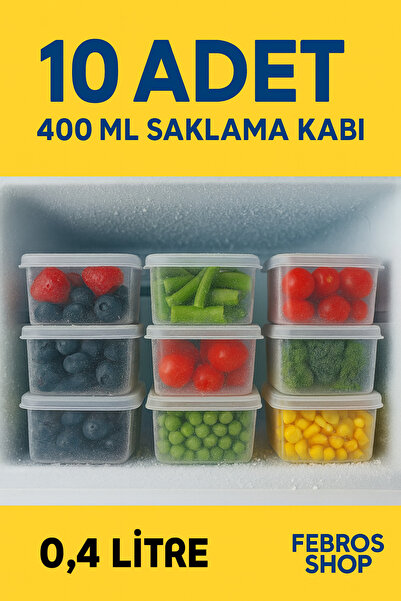 Febros 400ML 10 Adet Kendinden Kapaklı Difriz Mikrodalga Derin Dondurucu Buzluk Düzenleyici Saklama Kabı