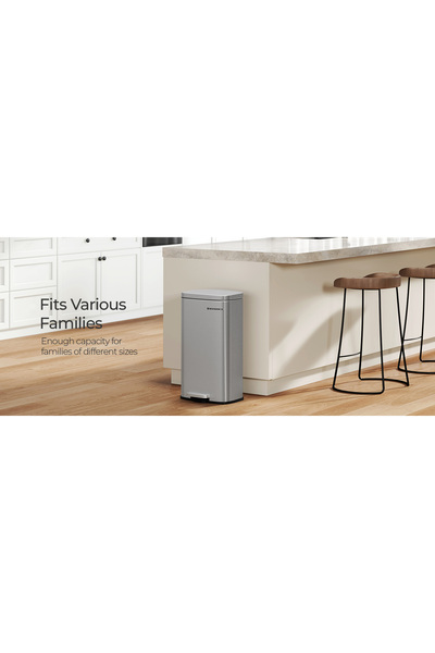 SONGMICS Steel waste bin with pedal, plastic inner bucket, 30L, 35x30x63cm, silver