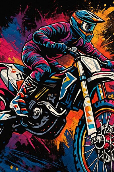 3D ELSE HALI Colorful Biker Patterned Single Pique Set Bedspread