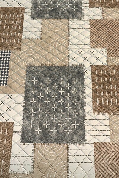 3D ELSE HALI Brown Geometric Retro Patterned Single Pique Set Bedspread