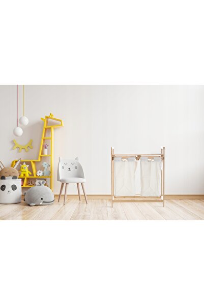 SERSIMO Bamboo laundry basket with wooden top, 2 canvas baskets, 64x73x33cm,