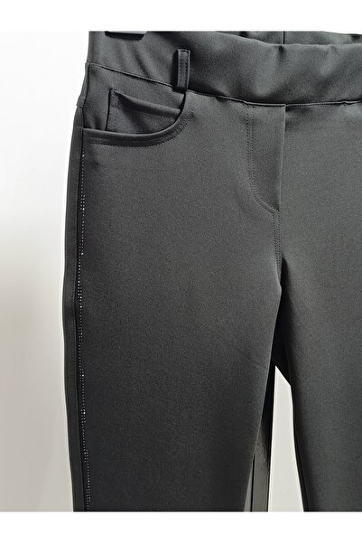 AKŞEN GİYİM Plus Size Punto Pants with Stones on the Sides, Lycra Tightening, Slimming, Narrow Leg, Ankle Length