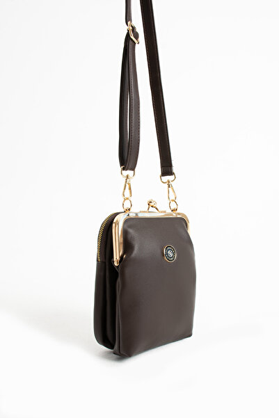 Sanmorris Women's Brown Crossbody Shoulder Bag with Adjustable Crossbody Strap and Gold Accessories