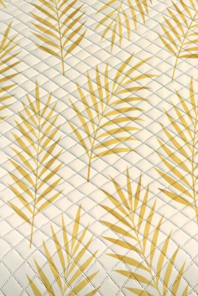 3D ELSE HALI Gold Palm Leaf Patterned Single Pique Set Bedspread