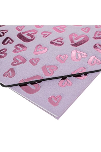 SHOPIENS Purple cardboard folder with elastic, velvet hearts, 24x32 cm