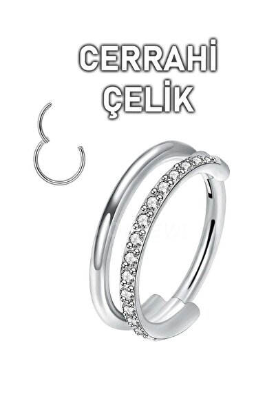 MORNEVA Cerrahi Çelik Tek Delikte İkili Tam Tur Taşlı Ve Taşsız Halka Septum Helix Conch Piercingi (1 Adet)
