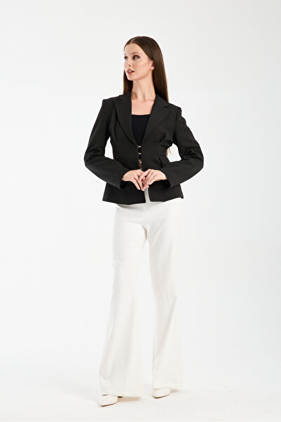 Bolivente Black Fit Molded Detail Pleated Woven Jacket