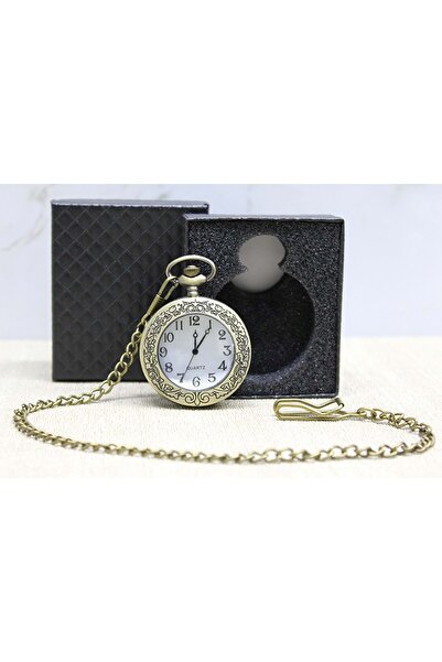 Store Kutulu Antik Köstekli Saat – 4x5 Antik Bronz Renk – Retro Cep Saati – H...