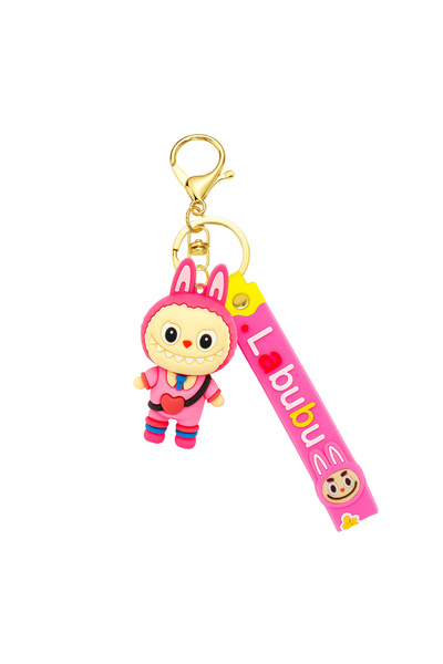 AGC سلسلة مفاتيح لابوبيو الوردية على شكل أرنب - حامل مفاتيح لطيف من السيليكون...