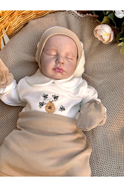 Mama Miel Baby طقم حديثي الولادة مطرز بتصميم نحلة العسل والقهوة الحليبية (بدل...