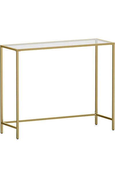 VASAGLE Masă de intrare, blat din sticlă securizată, cadru metalic, 35x100x80cm, auriu