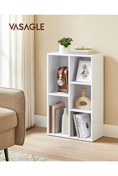 VASAGLE Bookcase, shelf with 5 storage units, for living room, made of wood, 50x24x80cm, white