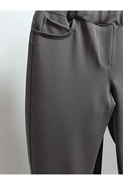 AKŞEN GİYİM Plus Size Punto Pants with Stones on the Sides, Lycra Tightening, Slimming, Narrow Leg, Ankle Length