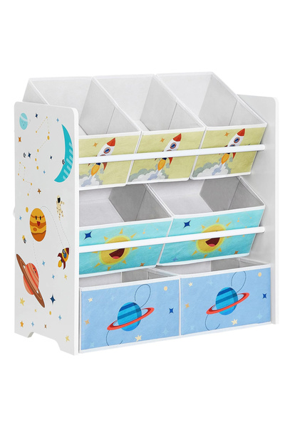 SONGMICS Toy Storage Shelf, 7 Removable Fabric Boxes, 63x30x60cm, White