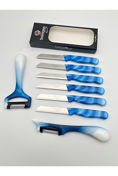 Solingen Orijinal Klever Mermer 6 Adet Meyve Bıçağı 2'li Soyacak Mavi