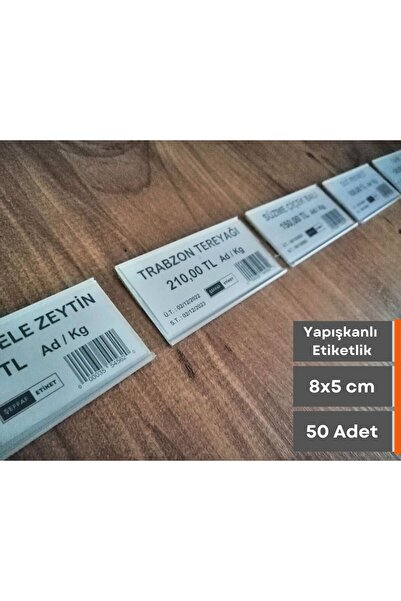 Şeffaf Etiket 50 Adet Raf Önü için Yapışkanlı Profil Etiketlik 8x5 cm, PVC Ko...