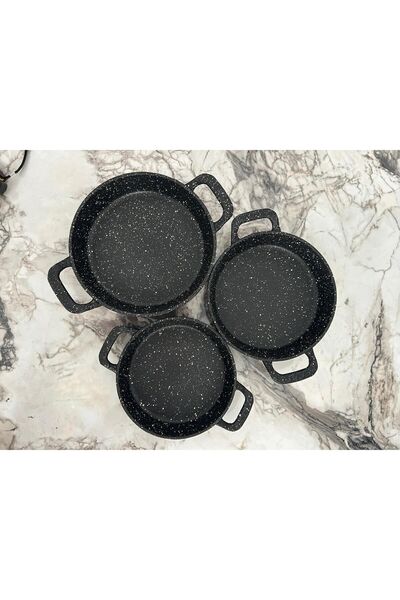 ÖZFIRAT PVC YAPI Cast Granite 3-Piece Pan Set 18-20-22 cm Black - Mi̇