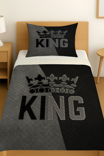 3D ELSE HALI King Kral Gray Patterned Single Pique Set Bedspread