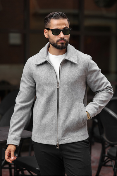 BASEL.CO Ανδρικό μπουφάν με διπλό φερμουάρ με λεπτομέρεια βασικής κασέ - στυλ Old Money