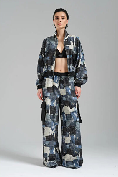 it's basic tw3 Kadın Baskılı Beli Lastikli Tasarım Palazzo Pantolon