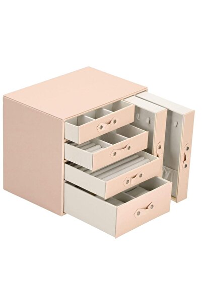 SERSIMO (DL) Jewelry storage and organization box, -leather + velour, 26 x 22 x 18 cm, pink